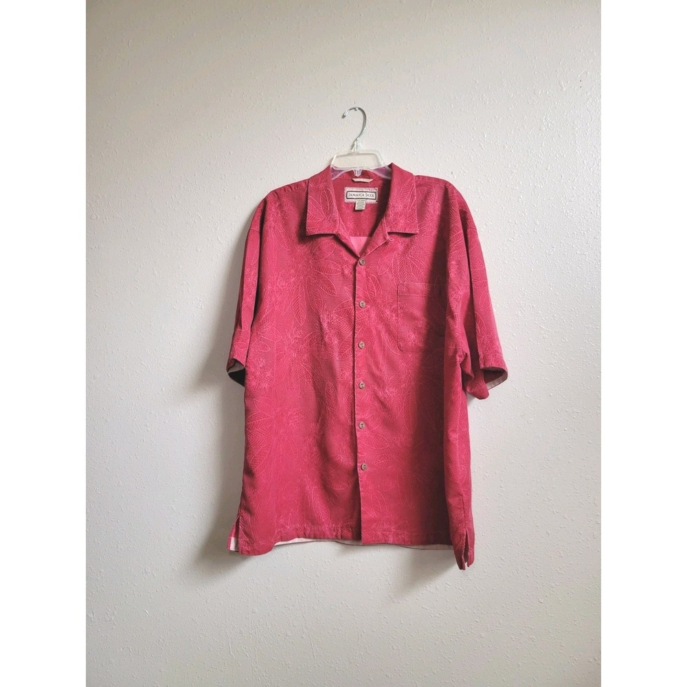 Jamaica Jaxx Mens 100% Silk Shirt Button Pocket Hawaiian Vacation Red Sz ‎ XXL